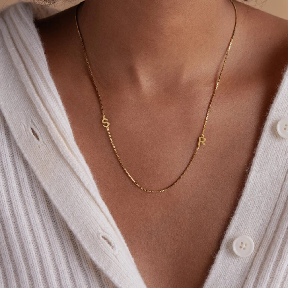 Personalized Custom Birthday Gift Two Letters Name Necklace Stainless Steel Gold Plated Jewelry