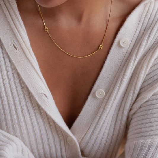Personalized Custom Birthday Gift Two Letters Name Necklace Stainless Steel Gold Plated Jewelry