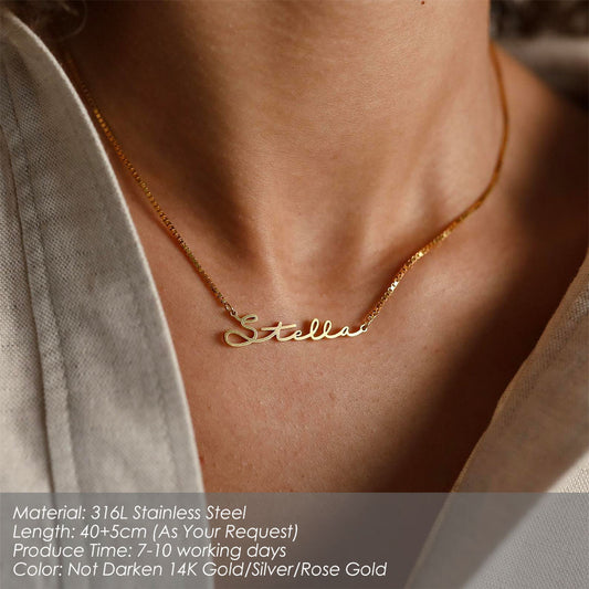 Personalized Custom Stainless Steel 14K Gold Plated Box Chain Name Adjustable Necklace for Women