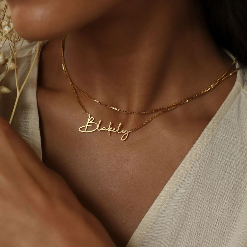 Personalized Custom Stainless Steel 14K Gold Plated Box Chain Name Adjustable Necklace for Women