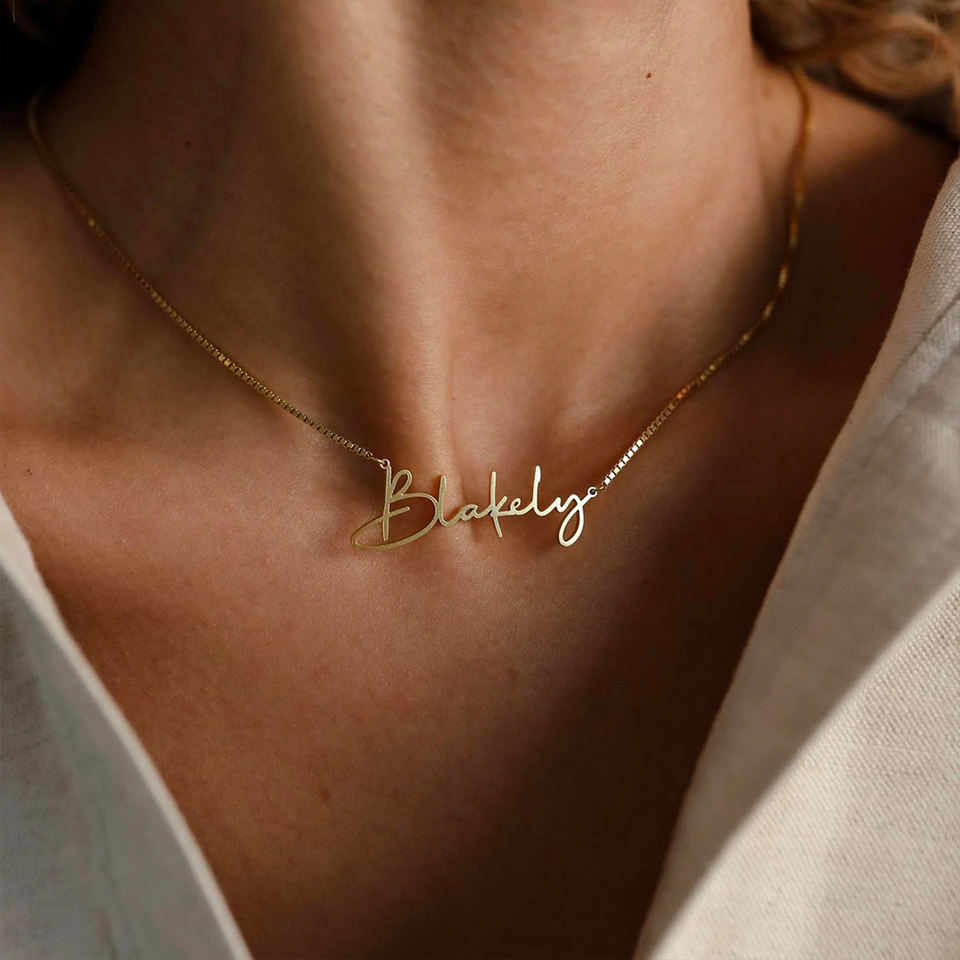 Personalized Custom Stainless Steel 14K Gold Plated Box Chain Name Adjustable Necklace for Women