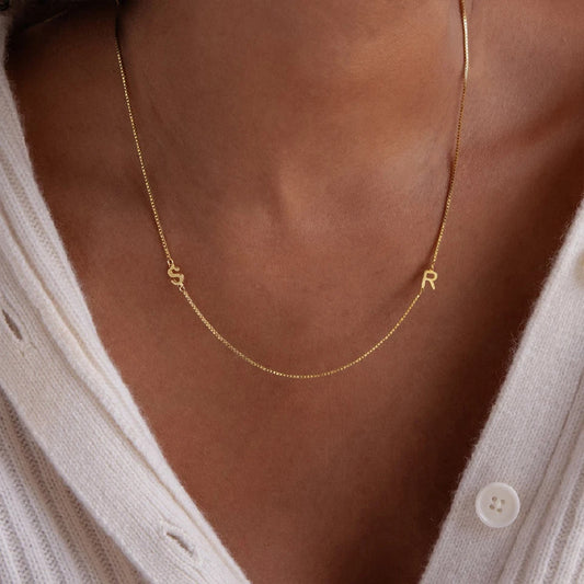 Personalized Custom Birthday Gift Two Letters Name Necklace Stainless Steel Gold Plated Jewelry