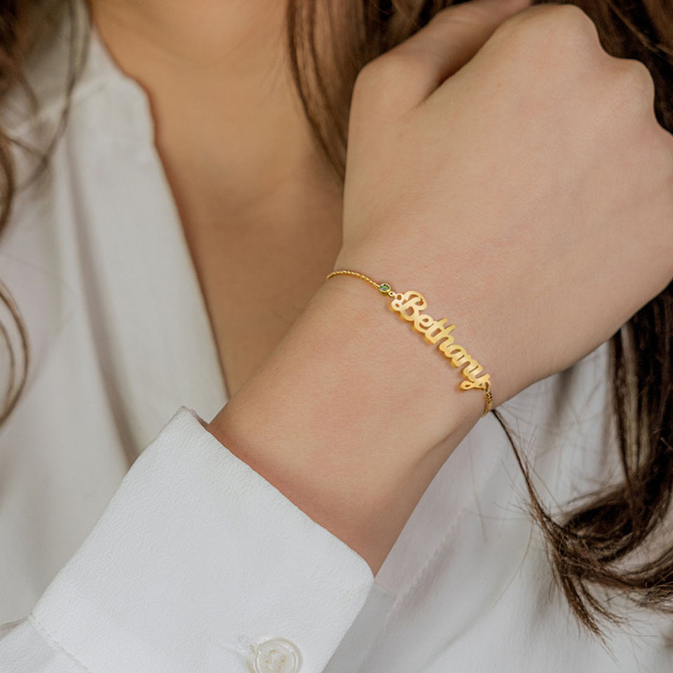Women's Custom Name Birthstone Fashion Wrap Bracelet Stainless Steel DIY Personalized Jewelry