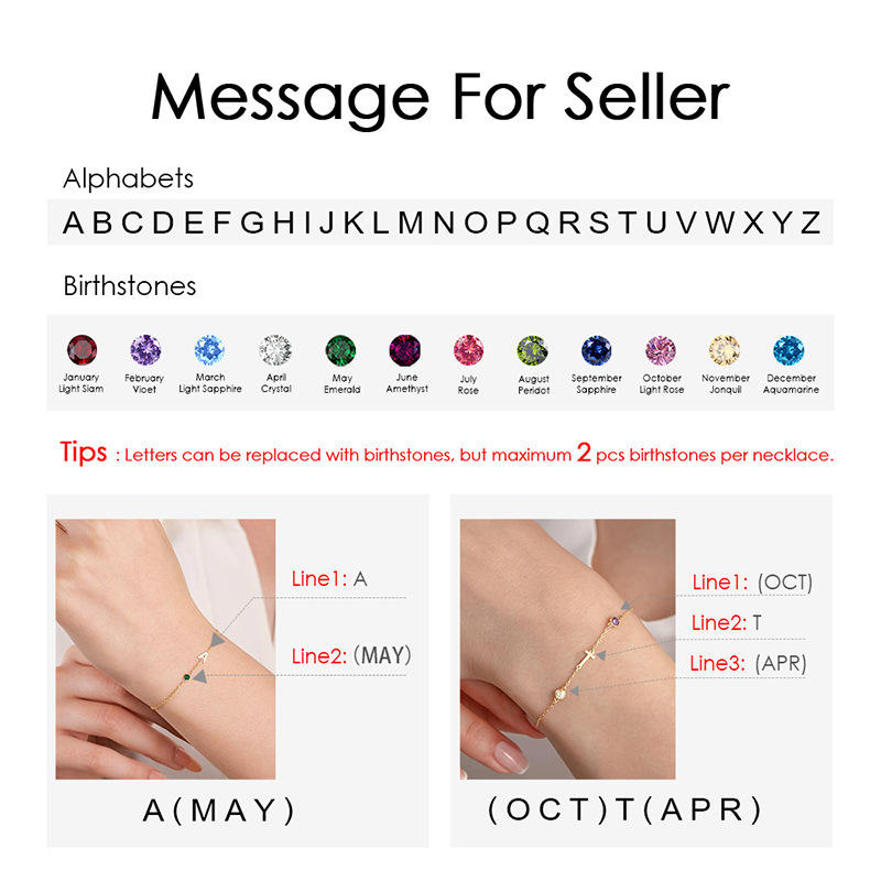 Custom 12-Color Birthstone Name Charm Bracelet Fashion Wrap Stainless Steel Chain Bracelet