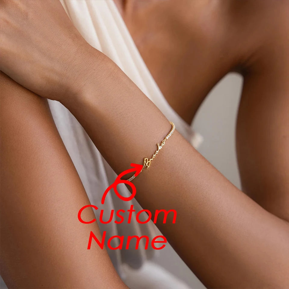 Customized Name Bracelet Tennis Bracelet 316 Stainless Steel Personalized Letter White Cubic Zircon Bracelet Jewelry