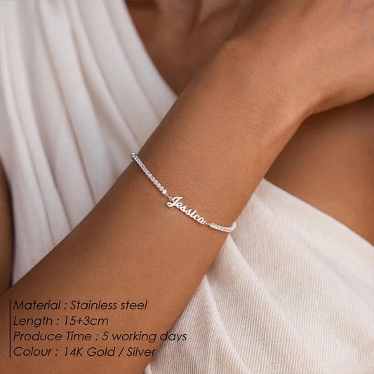 Customized Name Bracelet Tennis Bracelet 316 Stainless Steel Personalized Letter White Cubic Zircon Bracelet Jewelry