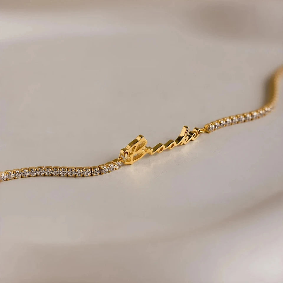 Customized Name Bracelet Tennis Bracelet 316 Stainless Steel Personalized Letter White Cubic Zircon Bracelet Jewelry