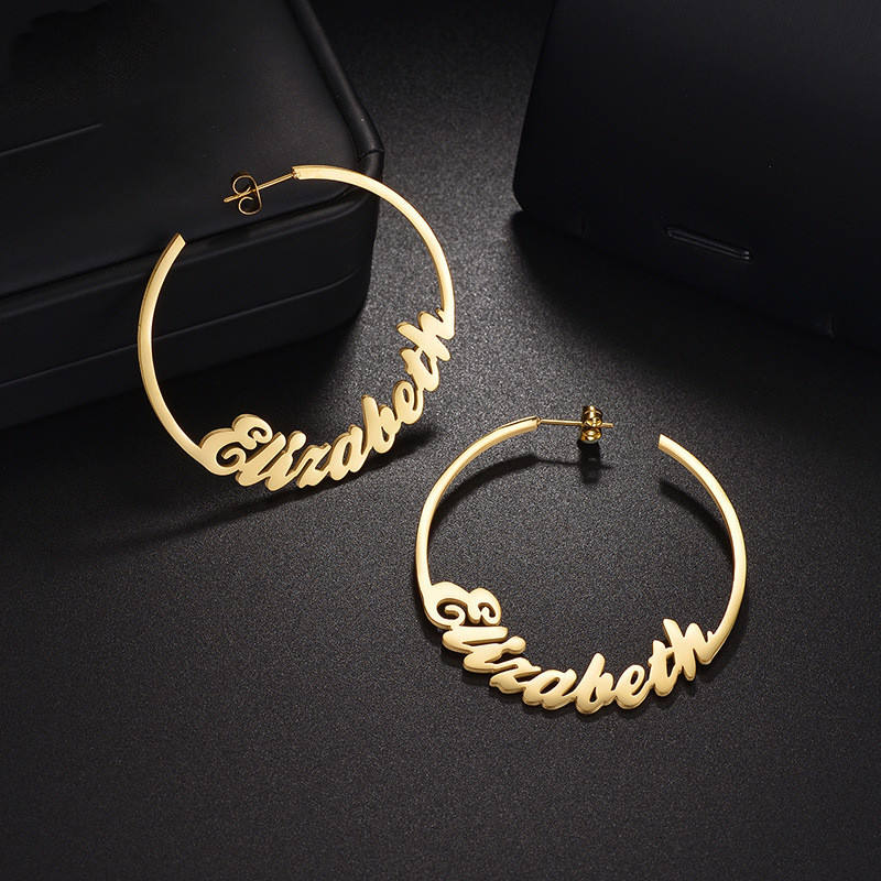 Custom Earrings Personalized Name Hoop Earrings Stainless Steel Geometric Earings for Women Girls Mother Christmas Birthday Gift