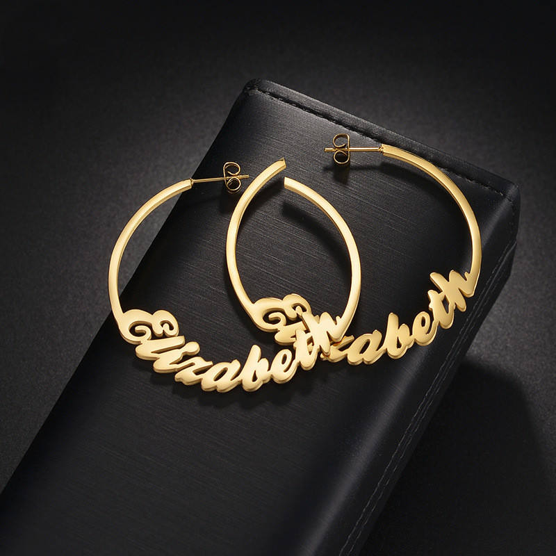 Custom Earrings Personalized Name Hoop Earrings Stainless Steel Geometric Earings for Women Girls Mother Christmas Birthday Gift