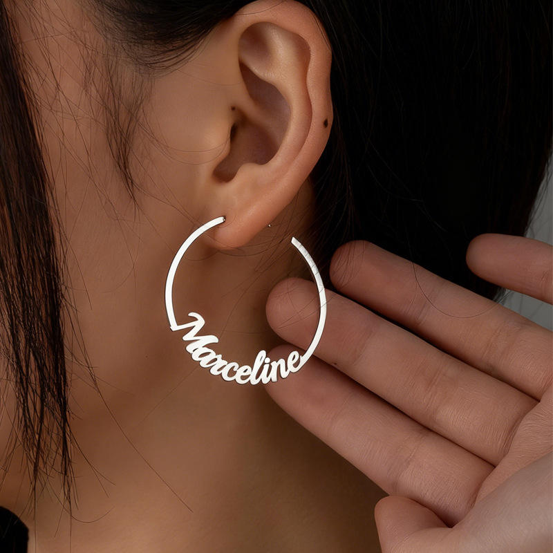 Custom Earrings Personalized Name Hoop Earrings Stainless Steel Geometric Earings for Women Girls Mother Christmas Birthday Gift