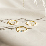 Unisex Custom Initial Ring Personalised Open Gold Stainless Steel Ring with Birthstone for Engagement Party Anniversary