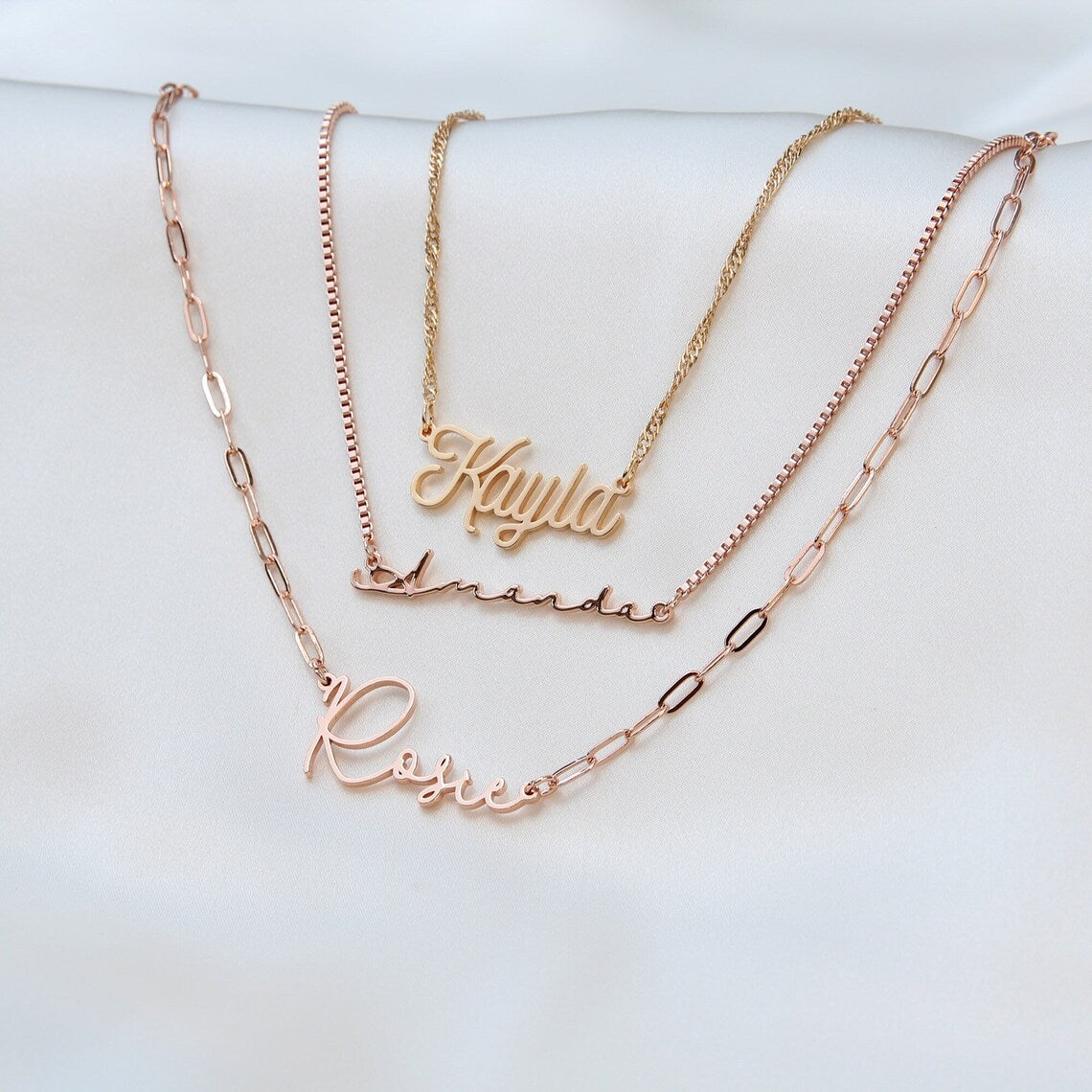 Custom Name Necklace, Personalized Name Necklace, Gold & Rose Gold Chain Necklace, Gifts for Bridesmaid, Christmas Gift, Gift for Mother