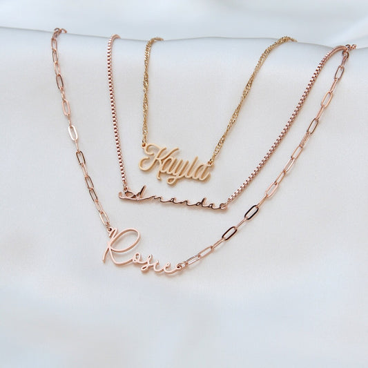 Custom Name Necklace, Personalized Name Necklace, Gold & Rose Gold Chain Necklace, Gifts for Bridesmaid, Christmas Gift, Gift for Mother