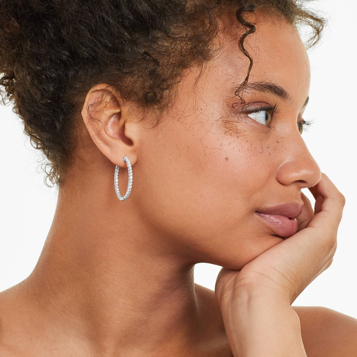 Diamond Hoop Earrings In 14K White Gold