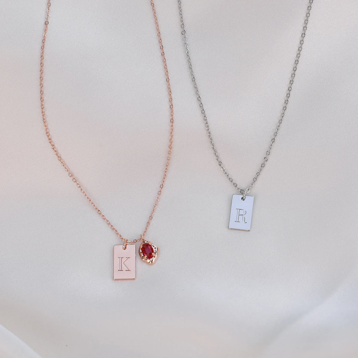 Initial Tag Necklace with Birthstone, Custom Engraved Letter Pendant Necklace, Dainty Tag Charm Necklace,Birthday Gifts, Bridesmaid Gift