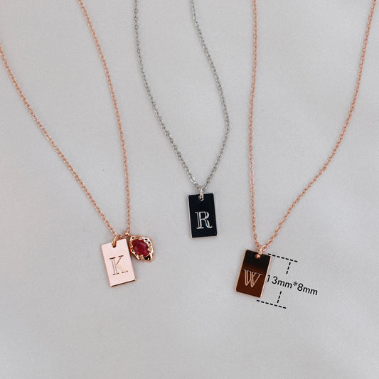 Initial Tag Necklace with Birthstone, Custom Engraved Letter Pendant Necklace, Dainty Tag Charm Necklace,Birthday Gifts, Bridesmaid Gift