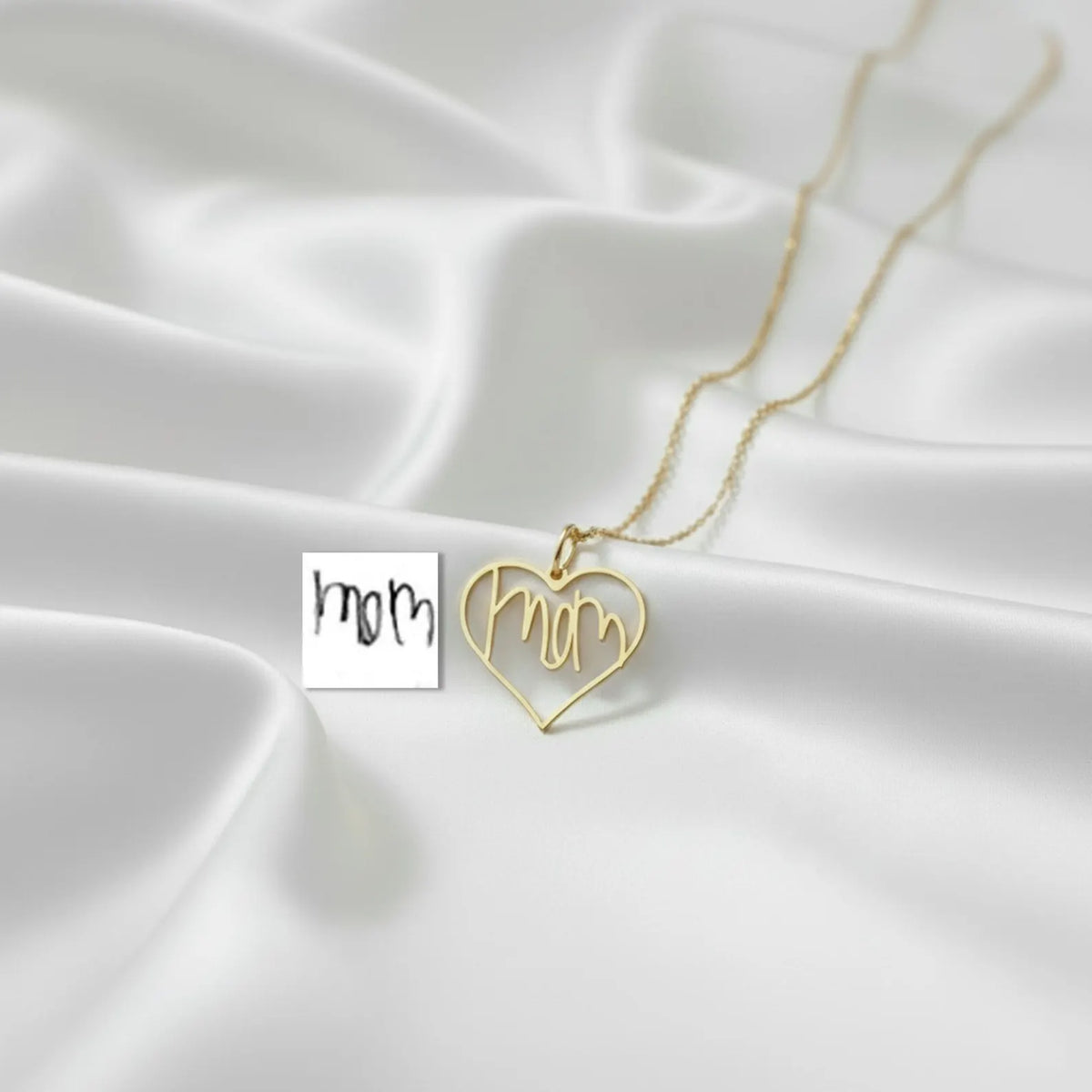 Personalized Dainty Handwriting Heart Necklace – Custom One Word Pendant in Gold, Silver, or Rose Gold Minimalist Jewelry Gift