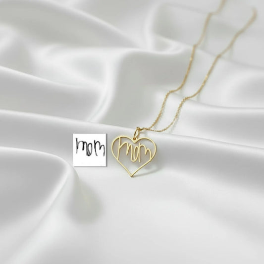 Personalized Dainty Handwriting Heart Necklace – Custom One Word Pendant in Gold, Silver, or Rose Gold Minimalist Jewelry Gift